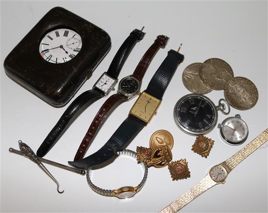 Qty of watches, coins, military buttons etc